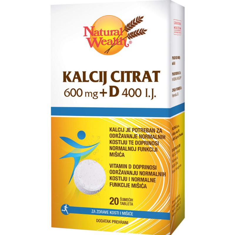 Natural Wealth kalcij citrat 600 mg+D400I.J. šumeće tablete a20