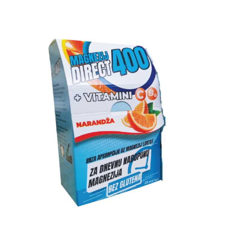 Pharmamed Magnezij 400 DIRECT + vitamini C i B6 narandža vrećice a20