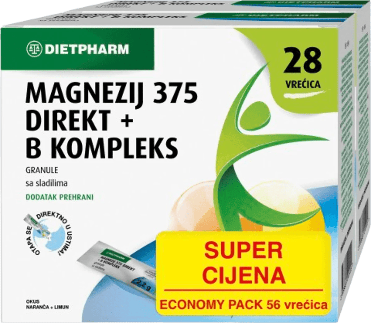 Dietpharm Magnezij 375 Direkt + B kompleks granule 1+1gratis